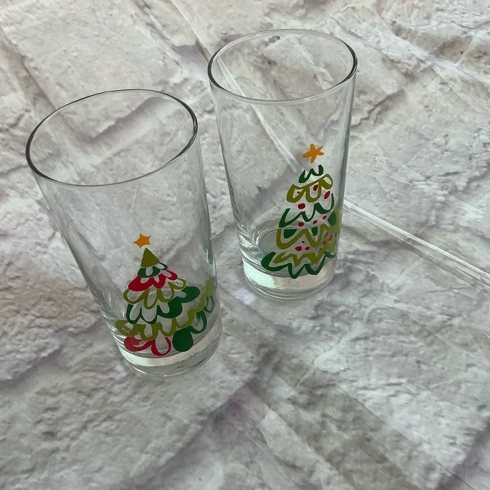 Vintage Crate&Barrel Holiday Christmas Holliday Season Tree Glasses Set Of 4